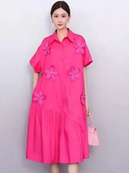 Sommer Neue frauen Lose Große Größe Perle Floral Patchwork Casual ort Sve irt Dr Pendeln Sle A-Line Midi Rock