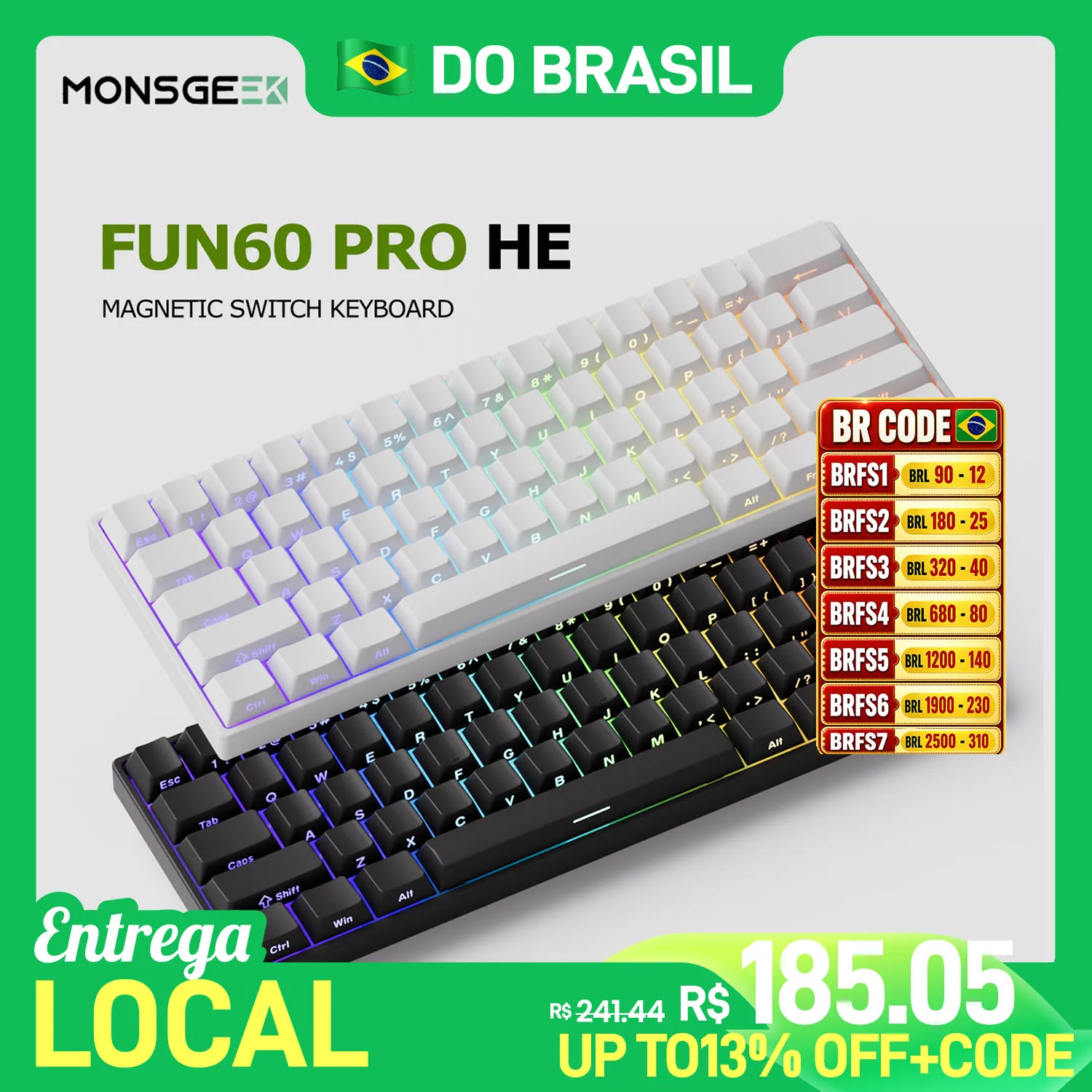 Akko monsGeek fun60 pro he teclado mecânico interruptor magnético 60% teclado para jogos gatilho rápido 0.01mm 8k teclado personalizado com fio