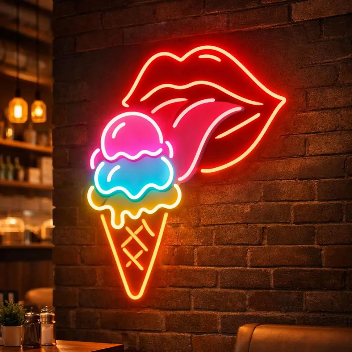 Ice Cream Tongue Neon Sign,Playful Mouth Licking Popsicle Neon Artwork For Bars,Gift for Ice Cream Shop,Dessert Neon Decor