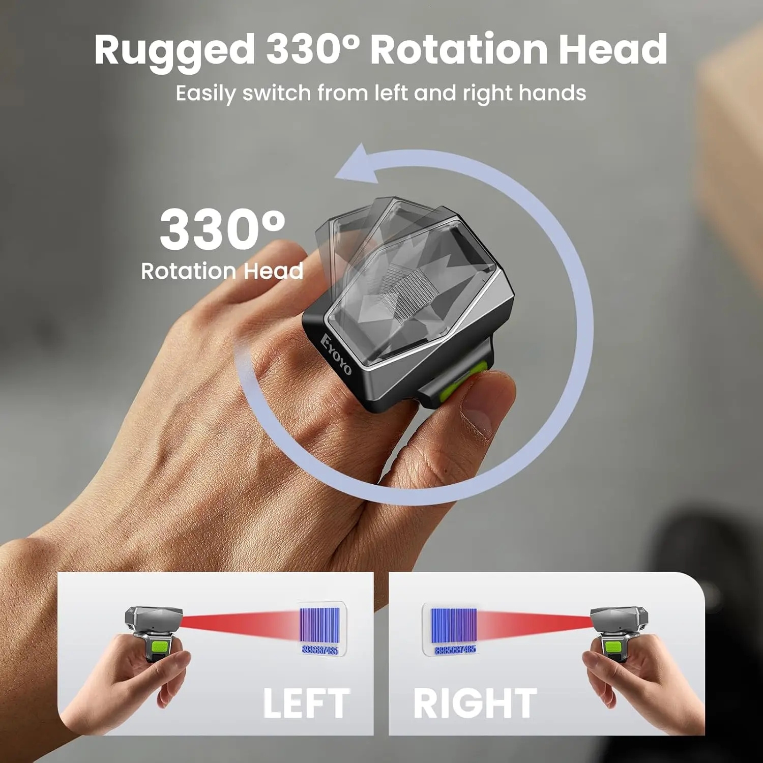 EYOYO Bluetooth Ring Barcode Scanner 1D/2D Barcode Scanner Mini Wearable Wireless Bluetooth Finger QR Code Scanner for Inventory