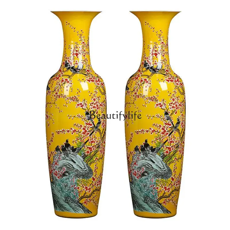 

Floor-to-ceiling large vase hand-painted pastel Chinese-style ornament porcelain vase hotel decoration