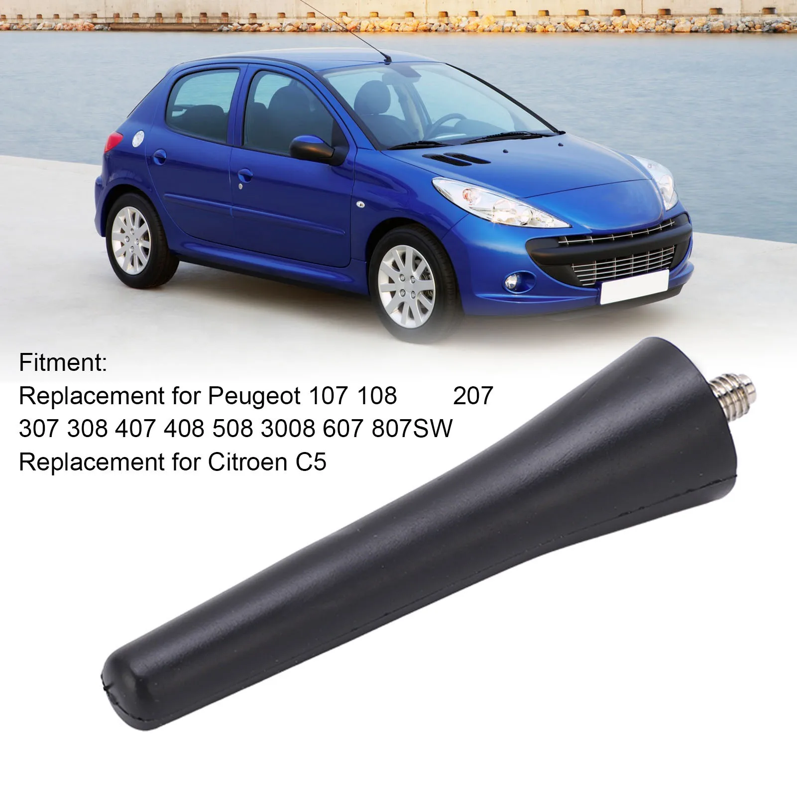 6561N3 Auto Short Aerial Car Short Antenna Mast 6561N3 6.7CM Length ABS Black Replacement for Peugeot 107 108 207 307 308 407