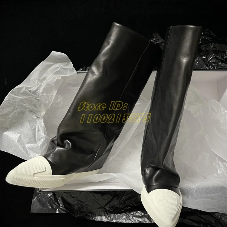 Turn Over Knee High Boots Flat Pointed Toe Slip On Fashion 2024 Hot Sale Runway Women Dress Shoes For Women