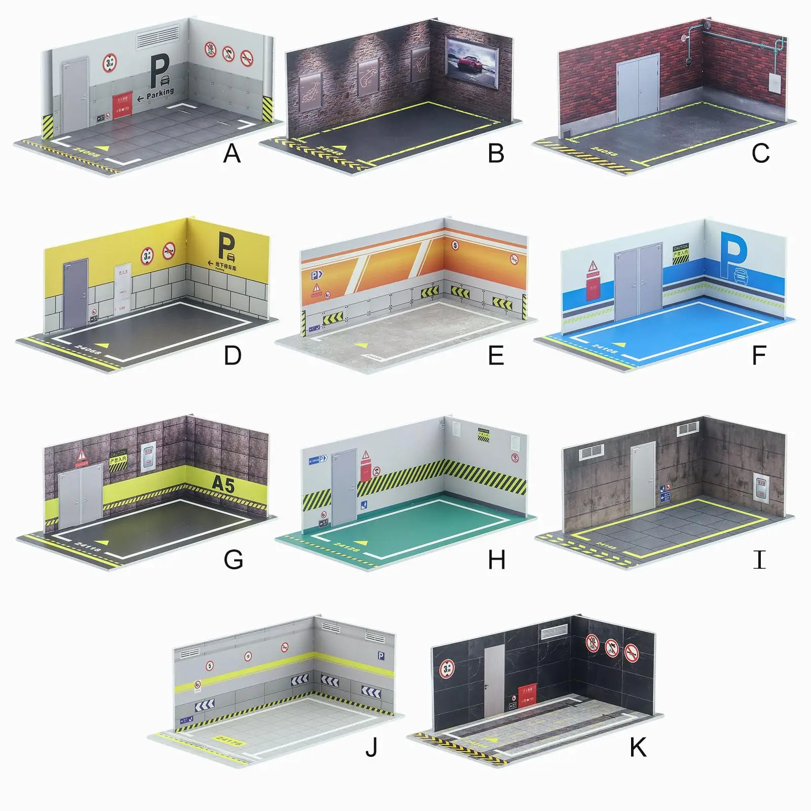 PVC รถรุ่น Diorama ที่จอดรถ 1/24 ที่จอดรถของเล่นโรงรถชุดพื้นหลัง