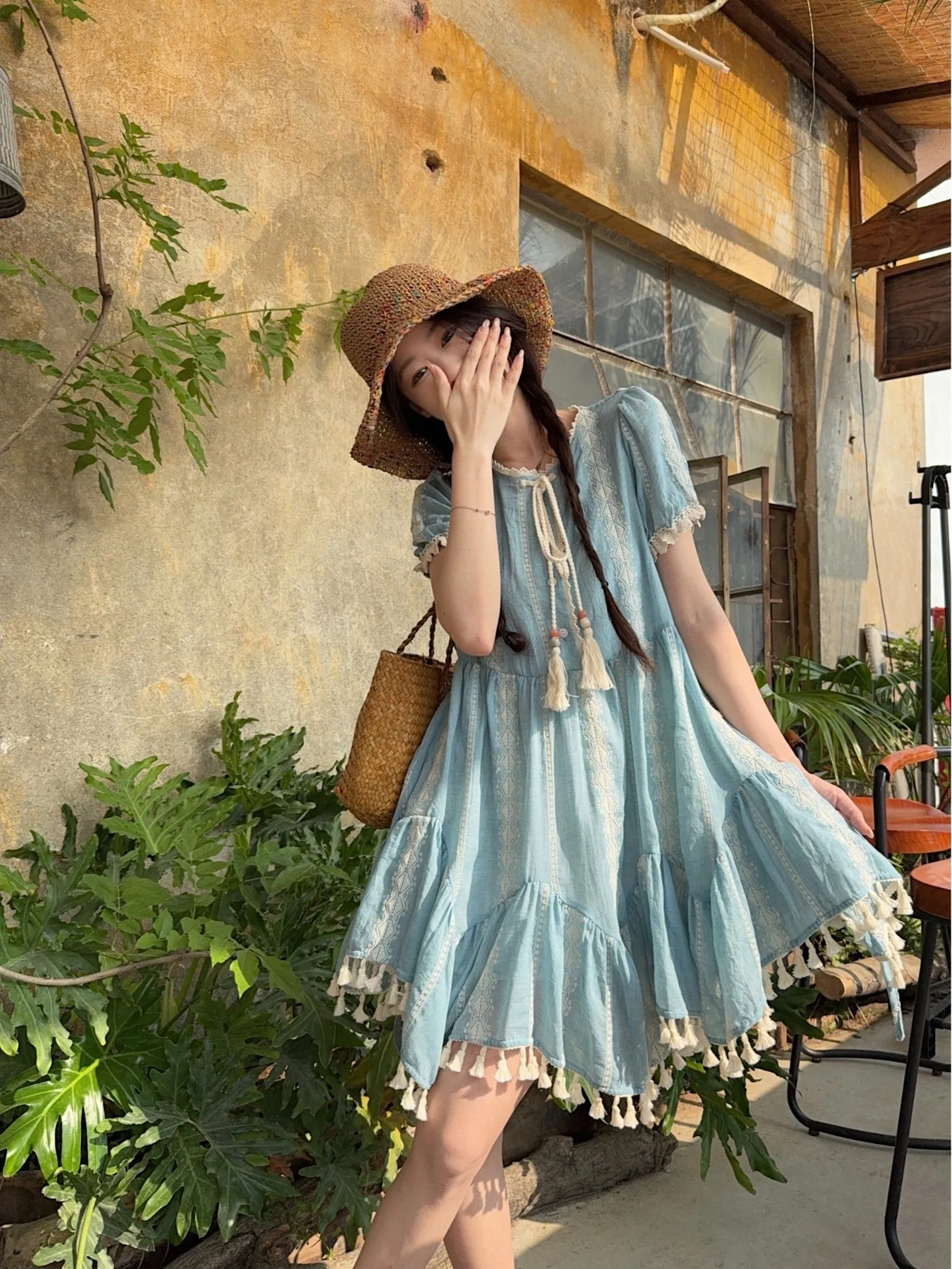 

Retro Tassel Embroidered Loose A-Line Skirt Dress plus Size Summer New Style Slimming Holiday Vibes Korean Style