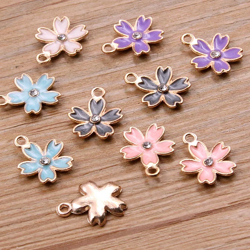 10PCS 7 Styles Mix Color Alloy Metal Drop Oil Colorful Flower Charms Plant Pendant For DIY Bracelet Necklace Jewelry Making