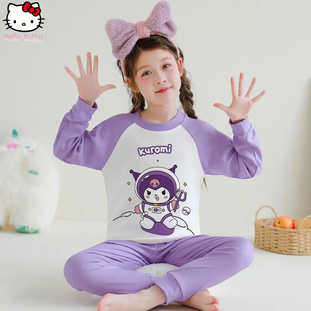 

New Kawaii Kuromi Underwear Set for Children Anime Sanrio My Melody Autumn Tops Pants Sleepwear Sets Sweet Comfort Girl Clothes