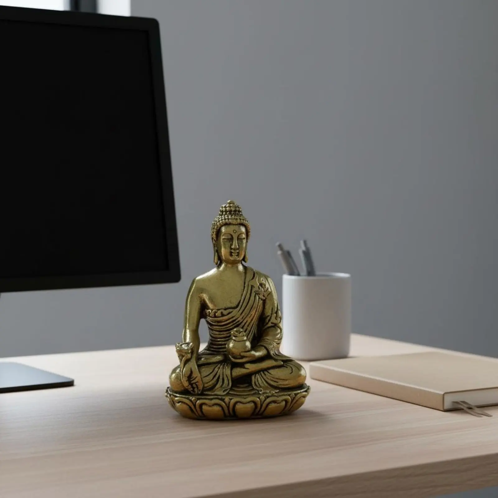 Brass Guanyin Figurine Artisanal Miniature Buddha Statue House Decoration Vintage & Design for Meditation Practitioners, Shelf