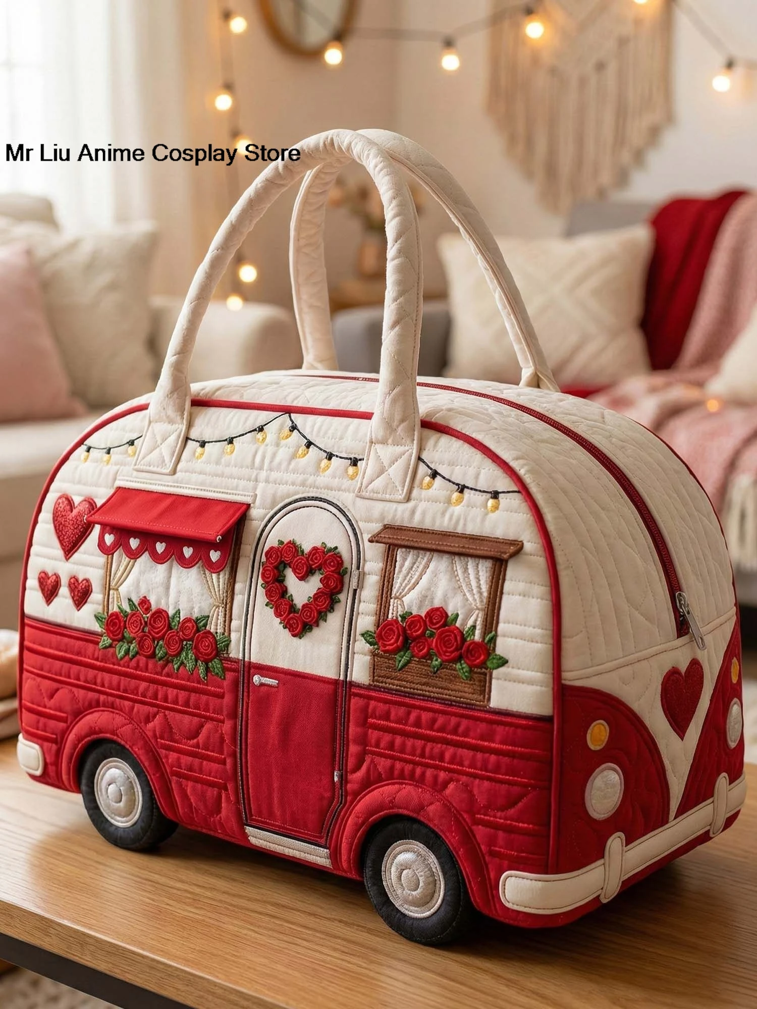 

Heart-Shaped Camper Van Quilted Duffle Bag elegant Handbag Travel Sport Bag Hiking Camping