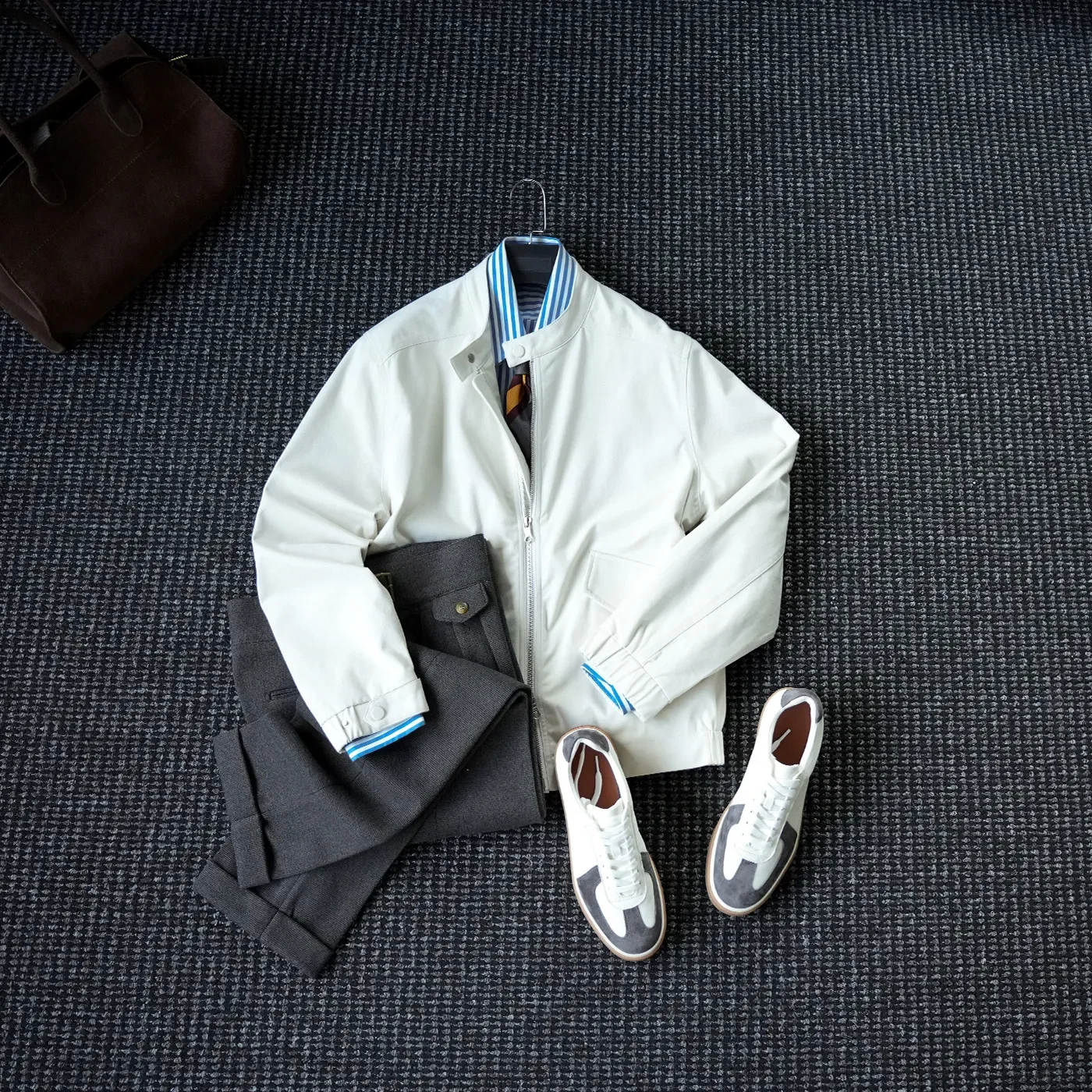 Winter haute couture twill denim shoulder sleeve stand-up collar jacket yuppie gentleman light luxury ruffian handsome coat