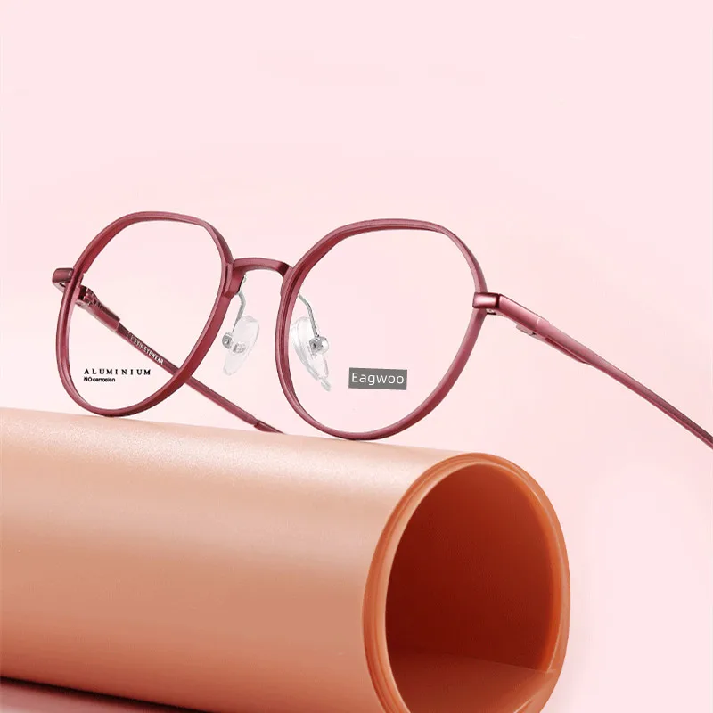 Aluminum Eyeglasses Full Rim Optical Round Vintage Nerd Frame Prescription Spectacle Small Face Suitable Boy Girl Light