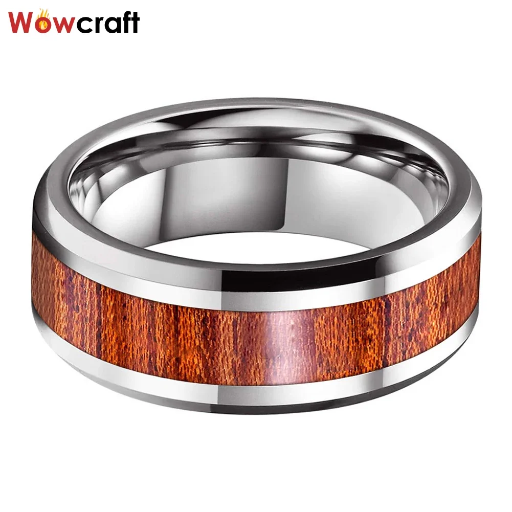 Genuine Wood Inlay Men Women Tungsten Carbide Engagement Band Fashion Jewelry Finger Ring Comfort Fit