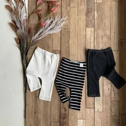 2024 Autumn New Baby Striped Leggings Infant Toddler Cotton Stretch Pants Fashion Boys Girls Casual Trousers Children Clothes