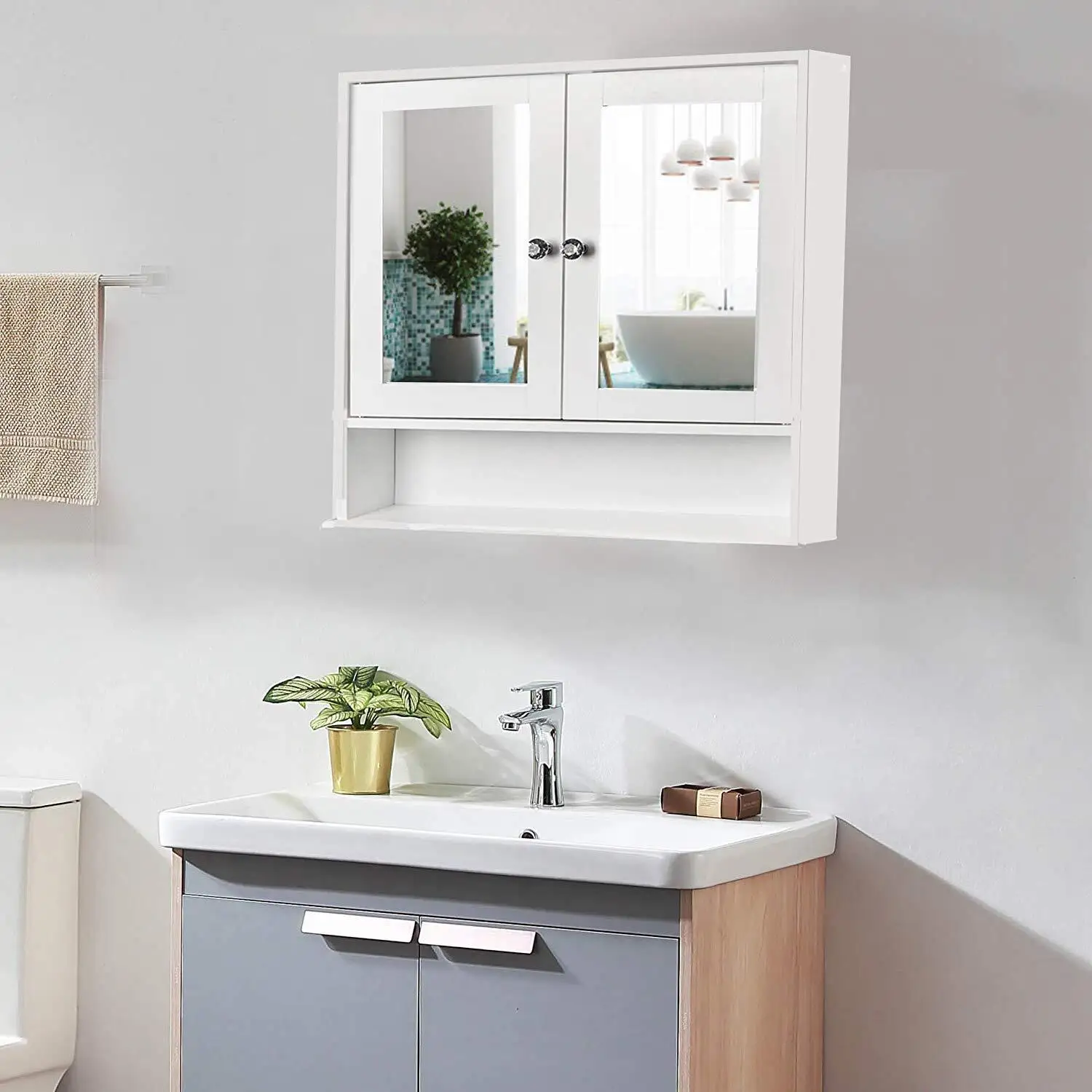 

Bathroom Wall Mount Medicine Cabinet w/Adjustable Shelves & 2 Mirror Door Adjustable Shelf