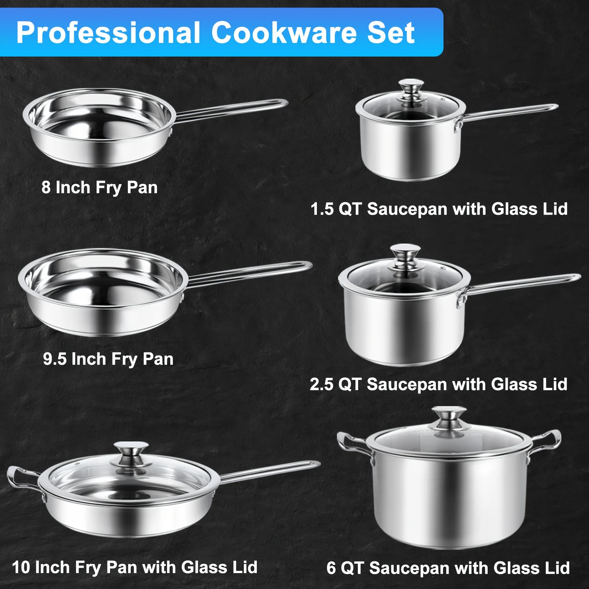 10 Pieces Stainless Steel Pots And Pans Set, Kitchen Cookware Sets, Induction Cooking Set Compatible With All Stovetops