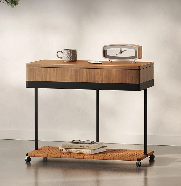 

Designer side table removable saddle leather trolley storage Italian minimalist sofa side cabinet