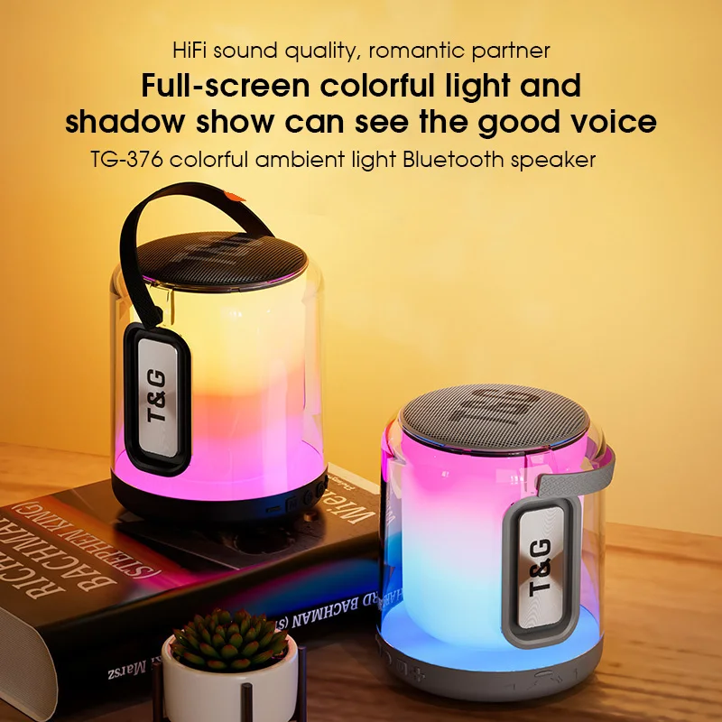 TG376 8W bluetooth 5.3 Speaker 66mm Large Speaker Deep Bass Diaphragm TWS LED Light 2400mAh Outdoors Wireless Speaker