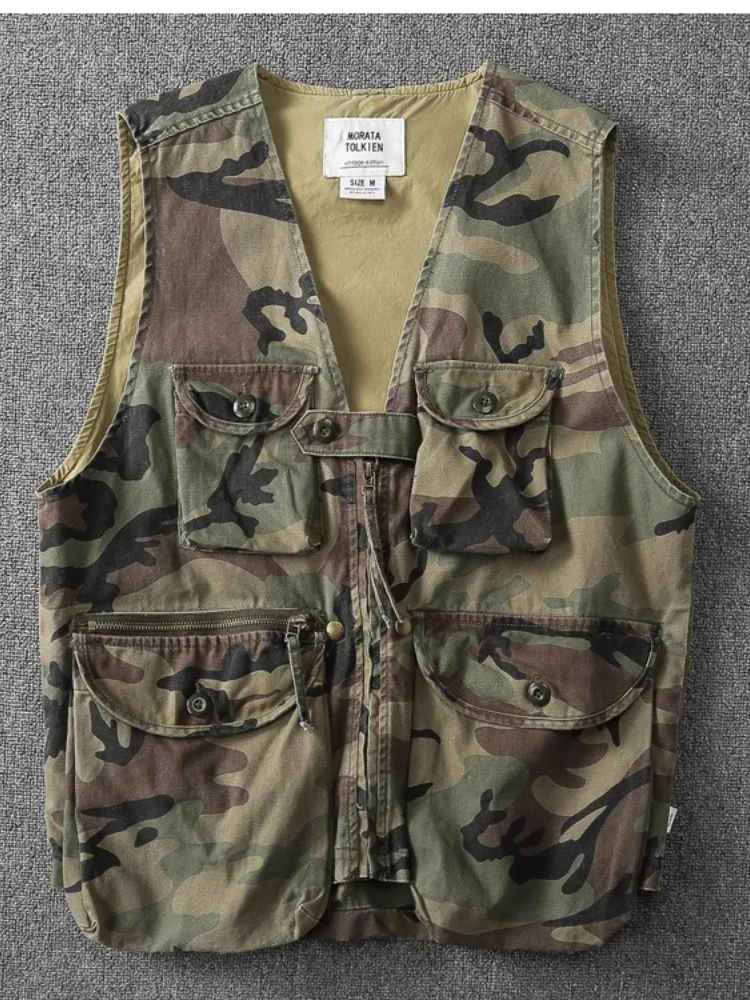 Military Camo Tactical Vest for Men Multi-Pocket Utility Cargo Fishing Vest | Outdoor Hunting Combat Sleeveless Workwear Jacket