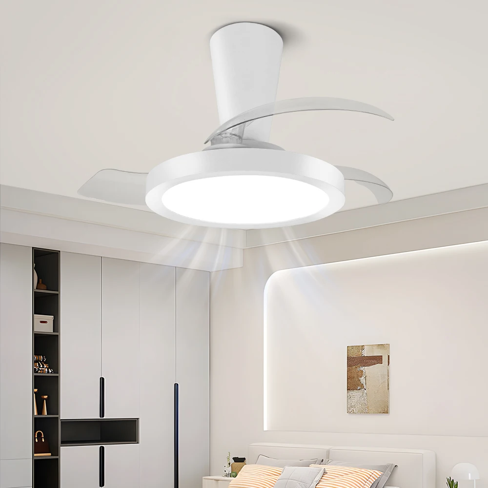 

Small White Modern Invisible LED Light with DC Motor, High Air Volume, Remote Control for Bedroom, Dining Room Ceiling Fan Light