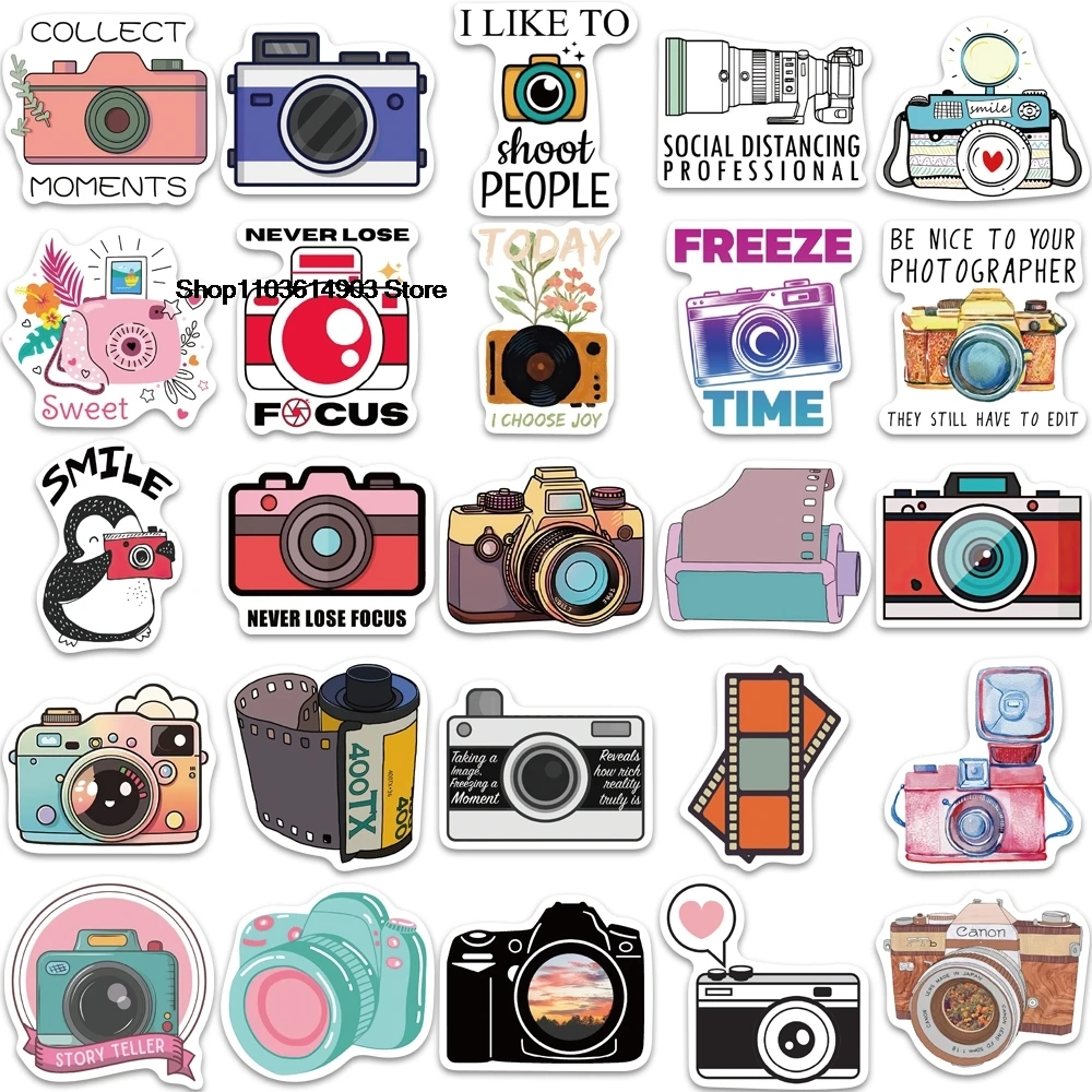 50PCS Cartoon Photographer Camera Stickers Creative Decoration Mobile Phone Laptop Computer water bottle Skateboard Sticker