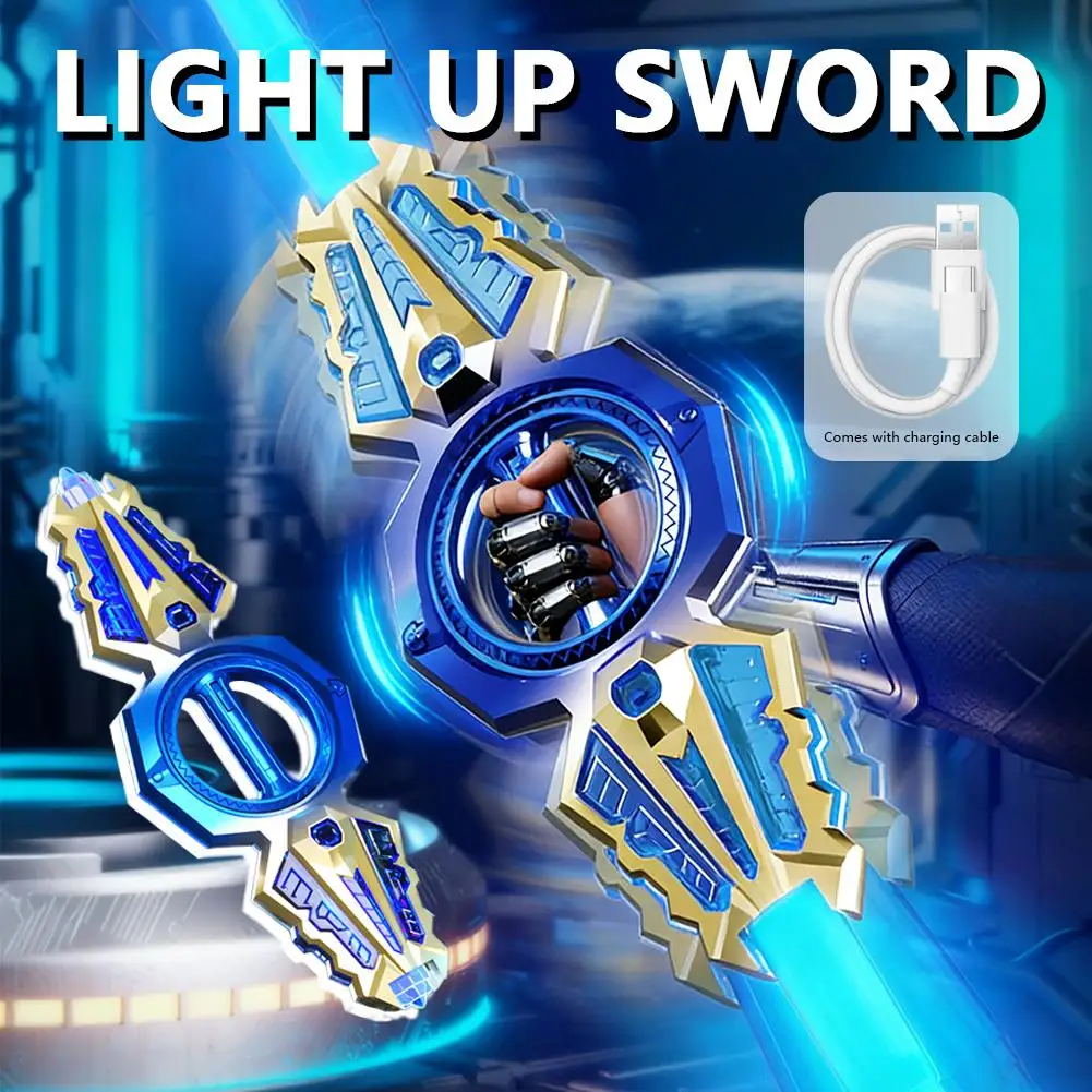 Boys' Toy Retractable Technology Sword Glowing Light Sound Effects Children's Birthday Gift Rotating ABS Plastic Blade Novel Toy