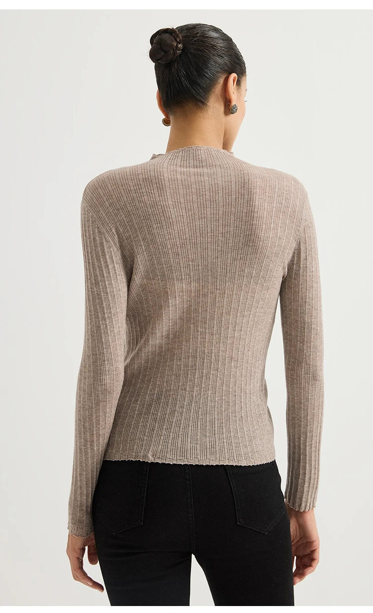 BL3621732 Damen-Pullover mit Stehkragen aus Wollmischung, Lurex, gerippt, langärmelig, mit Wellenkragen, seitlicher Kette und metallischem Glanz für den Herbst – Detail 11