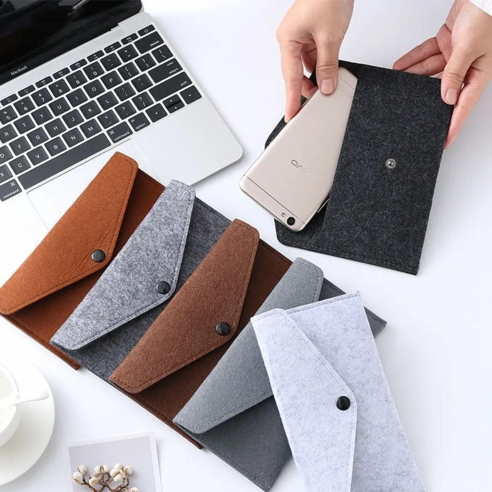 New PVC Lining Felt Phone Pocket Bill Compartment Lightweight Credit Card Holder Buckle Closure Coin Purse Slim Card Wallet