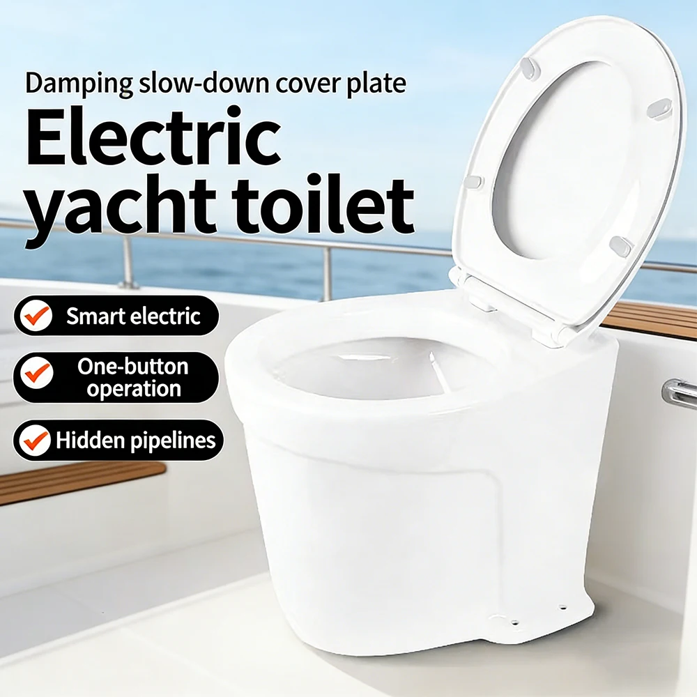 Luxurious Toilet for RV/yacht, Self-draining Toilet Seat, Vehicle-mounted Flushing Ceramic Toilet