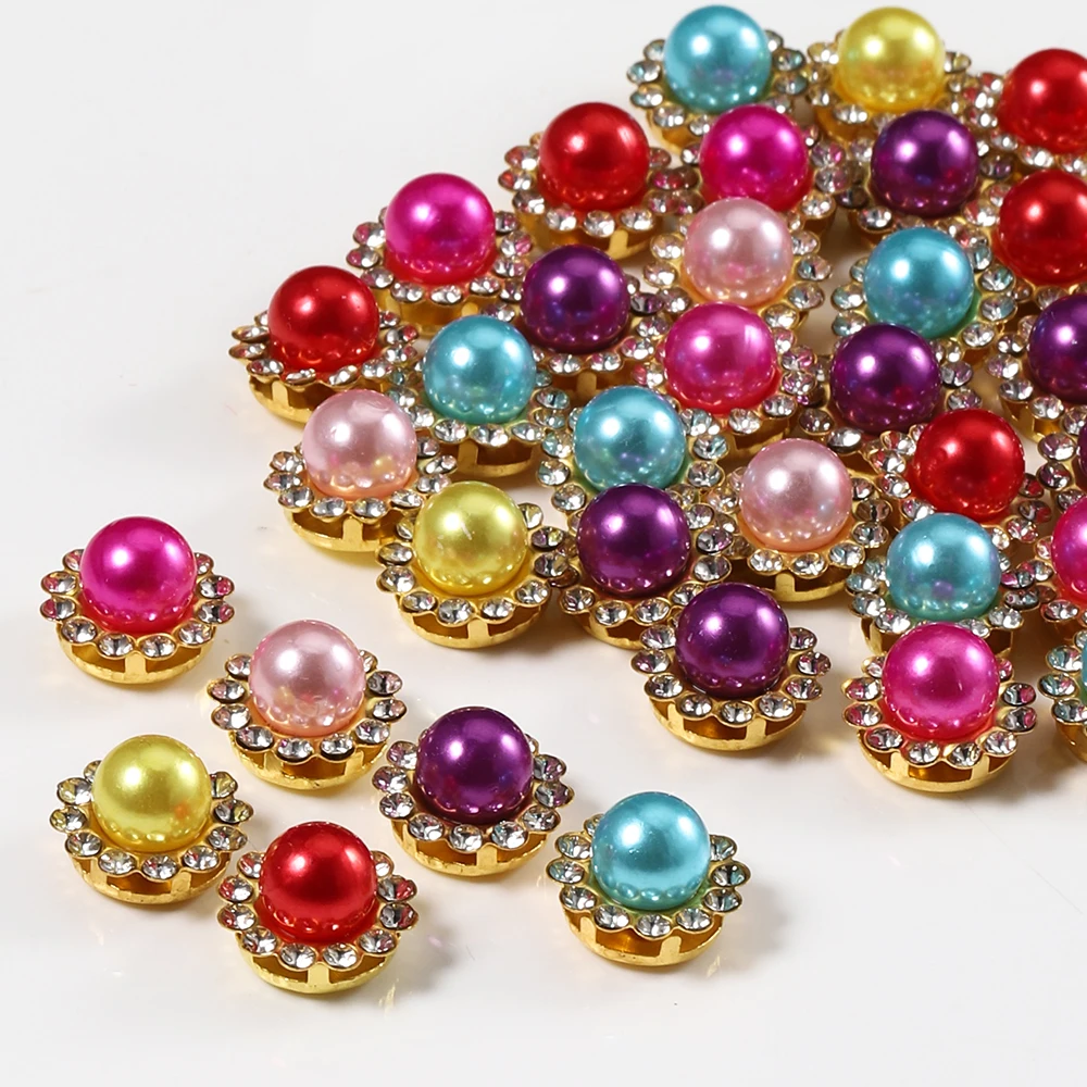 Pérola Rhinestone Costura Beads, Base Garra, Cabochons para Bordados, Bow Embellishments, DIY Acessórios Decoração, Cor do Ouro, 50pcs