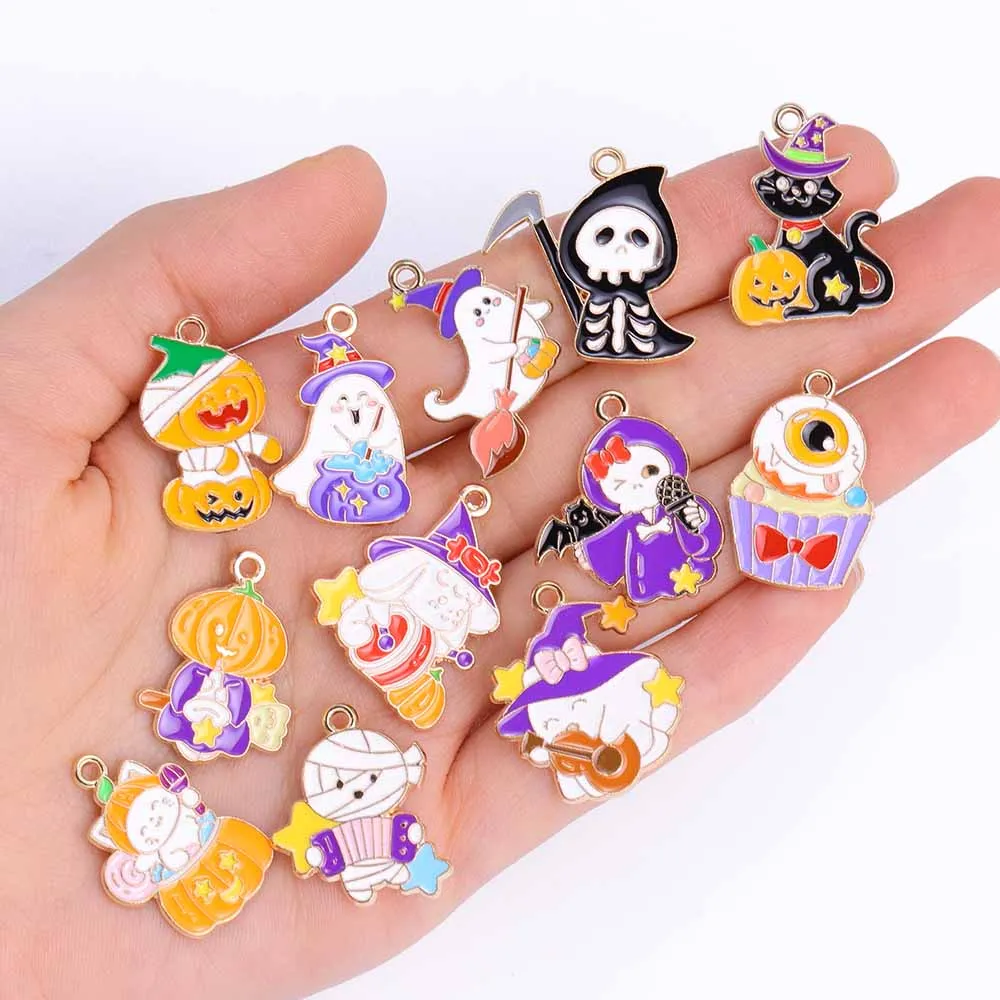 10Pcs All Saints' Day Ornament Cartoon Ghost Alloy Enamel Charms For DIY Jewelry Making Cute Earrings Pendant Necklace Jewelry