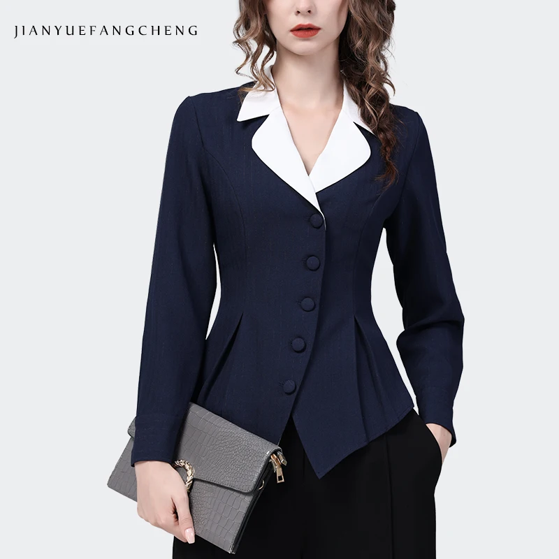 Fashion Lapel Collar Women\' Long Sleeve Shirt Elegant Slim Cinched Waist Tops 2024 Spring Summer Color-blocking Office Blouses