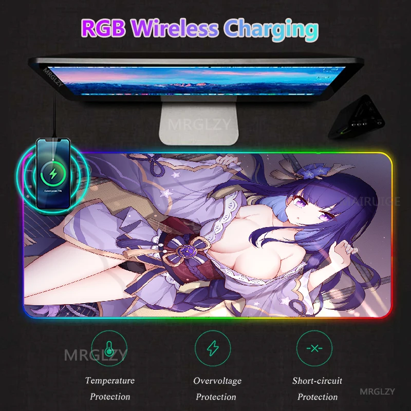 

Коврик для мыши Genshin RGB со светодиодный подсветкой и беспроводной зарядкой