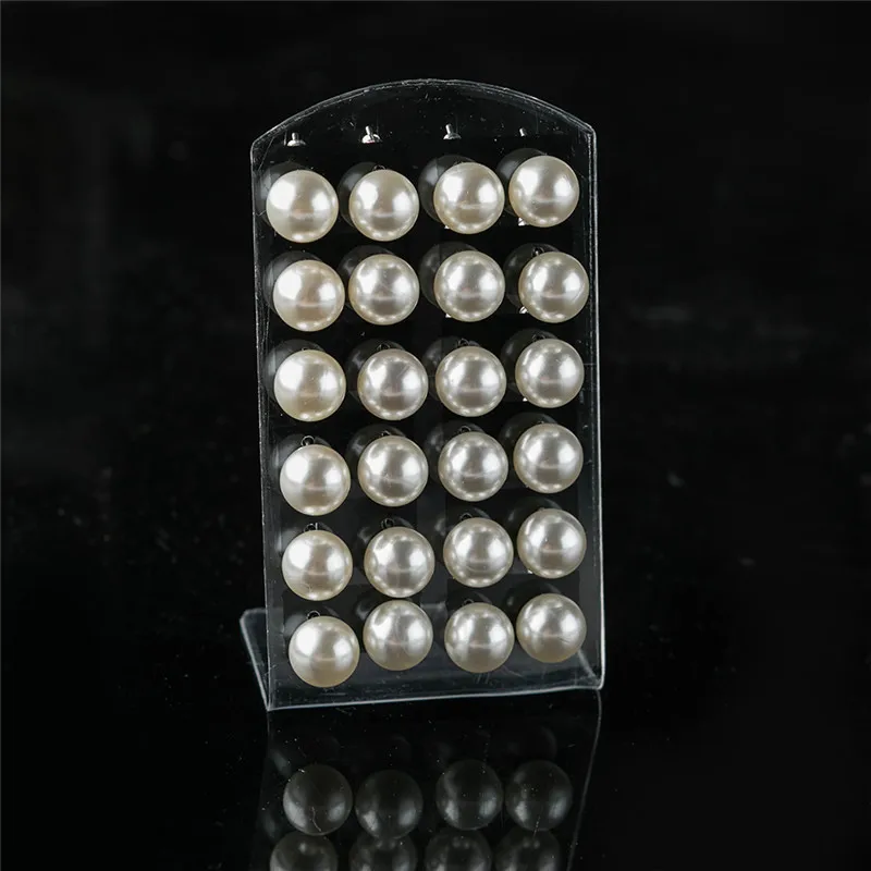 12Pairs Colorful White Imitation Pearl Stud Earrings For Women Ear Jewelry Round Ball Earring 4 6 8 10 12mm