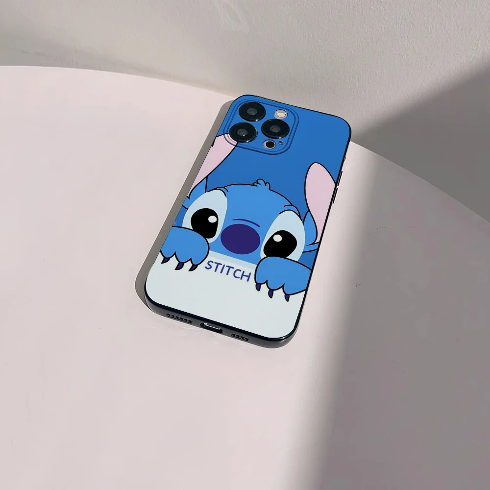 Stitch-Lilos Cute Phone Case for iPhone 15 14 13 Pro Max 11 12 Mini X Xs XR Se 2022 Black Silicone Cover