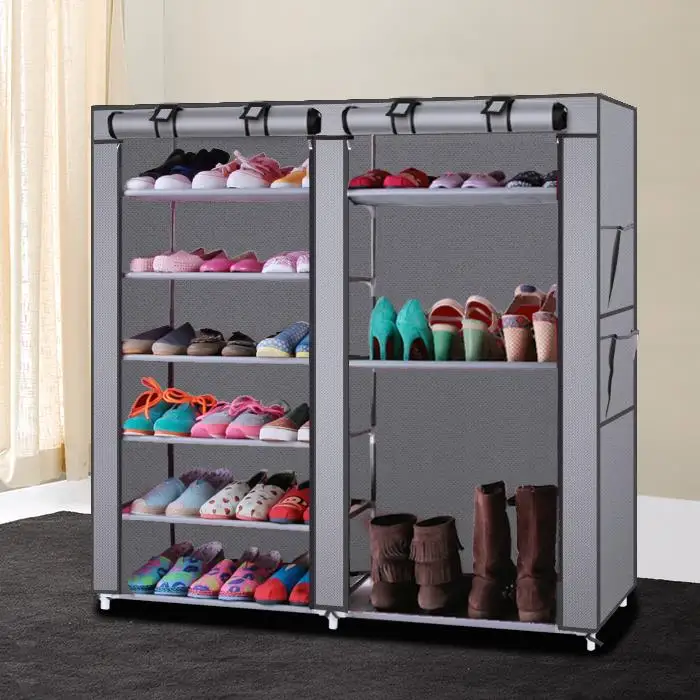 

Gray 6-Row 2-Line Non-Woven Fabric Shoe Rack with 12 Lattices - Space-Saving Storage Solution