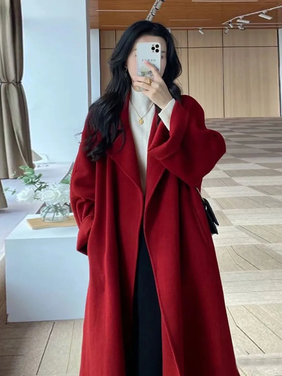 

2026 Autumn Winter Knee-Length Double-Sided Velvet Coat Women's Versatile Small Size Woolen Ensemble Yang Jing Brand