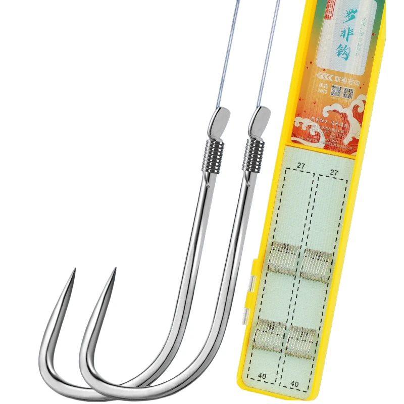 

Ready Tied Tilapia Fishing Hooks Set Steel Alloy Steel Anti-Tangle Long Shank Improved Barbless Double Hooks Freshwater Tackle