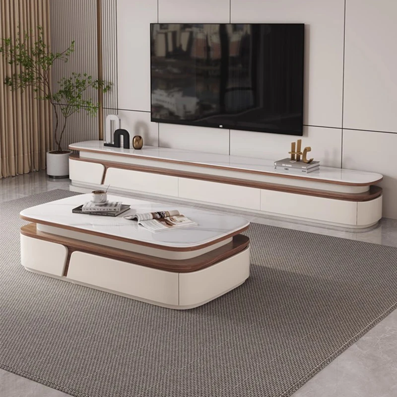 Weißer versteckter Couchtisch, Designer-Couchtisch aus Glas mit grauer Schublade und Aufbewahrung in der Mitte, moderne Luxus-Meuble-Salonmöbel für Zuhause