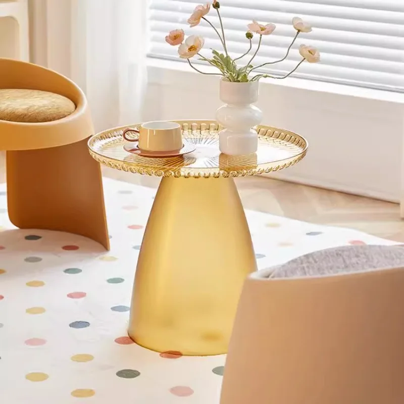 Thick PE Round-Edged Tables  Milk Tea Aesthetic Transparent Coffee Table  Stable Home Sofa Side Table  Modern  Bedside desk