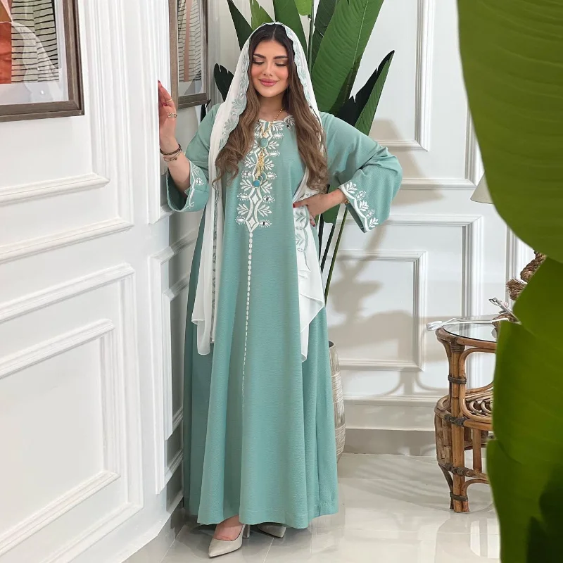 

Middle Eastern Muslim Abayat Dress Fashionable Fine Floral Embroidery Embroidery Robe Femme Musulman Loose Elegance Women Dress