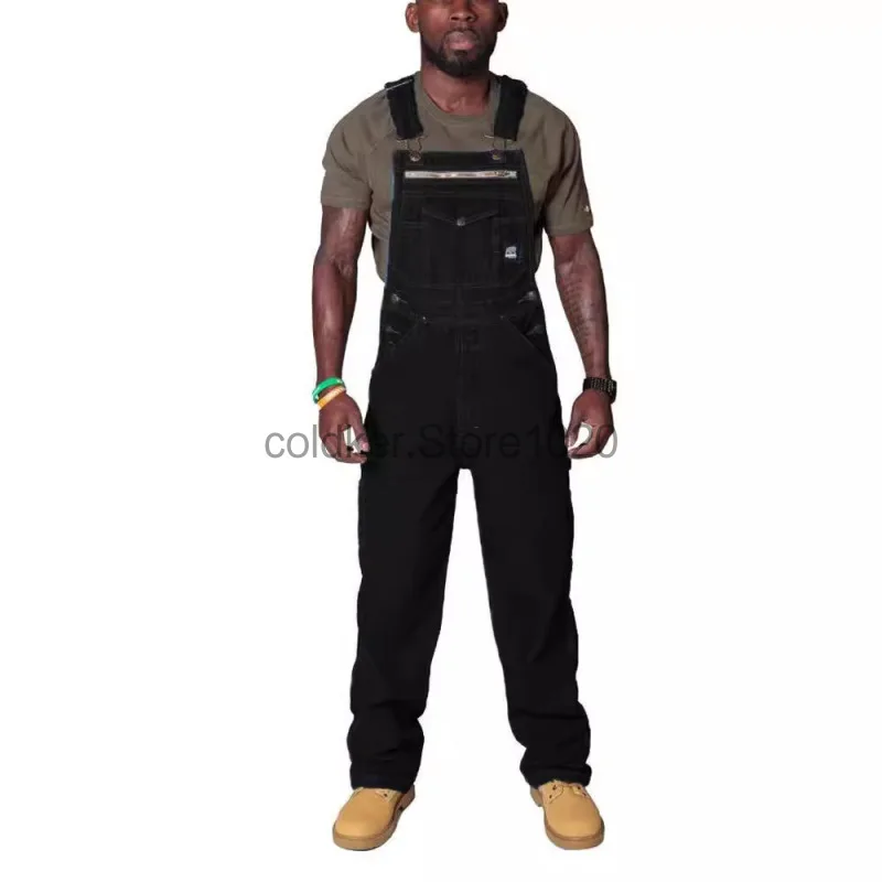 2024 Men\'s Denim Cargo Trousers Blue Multi Pocket Jumpsuit Solid Summer Fashion Splice Straight Rompers Men Casual Streetwear