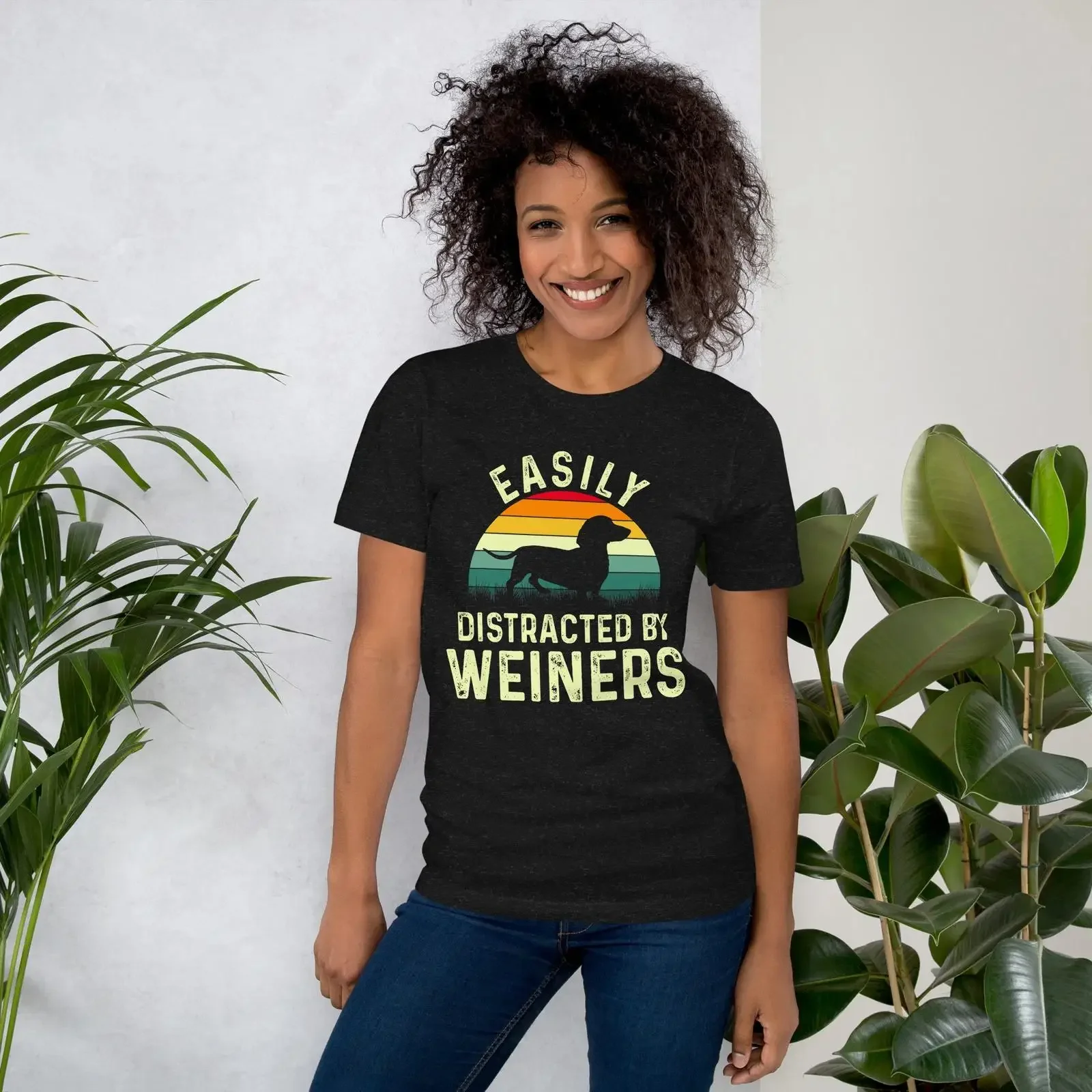 Dachshund Weiner Dog Easily Distracted By Weiners T Shirt vintage Washed Versatile fashion Stylish graphic Unisex