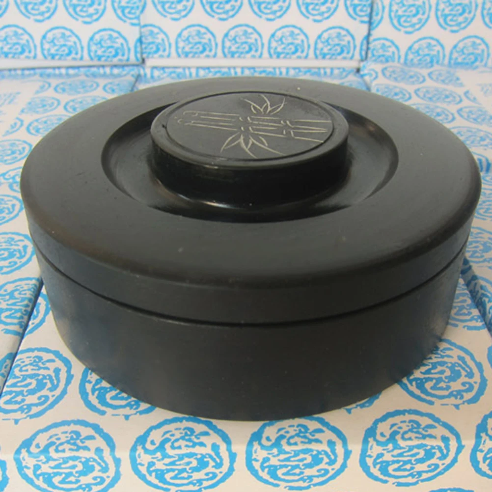 

4 Inch Round Inkstone Smooth Surface Chinese Traditional Ink Grinding Stone For Calligraphy Painting With Cover Lid