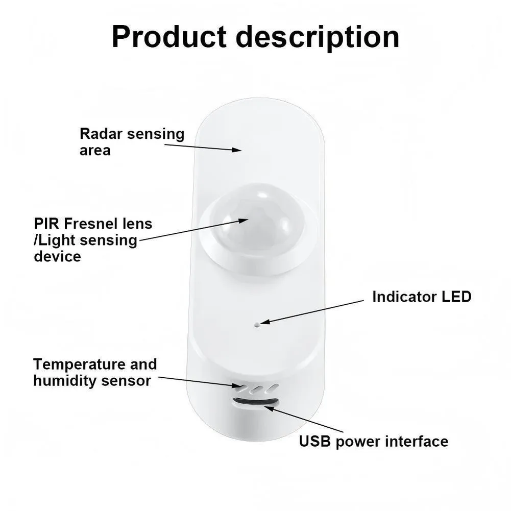 1Pc Human Presence Sensor 24G Light Temperature Humidity Detector For Tuya Home Automation Security System