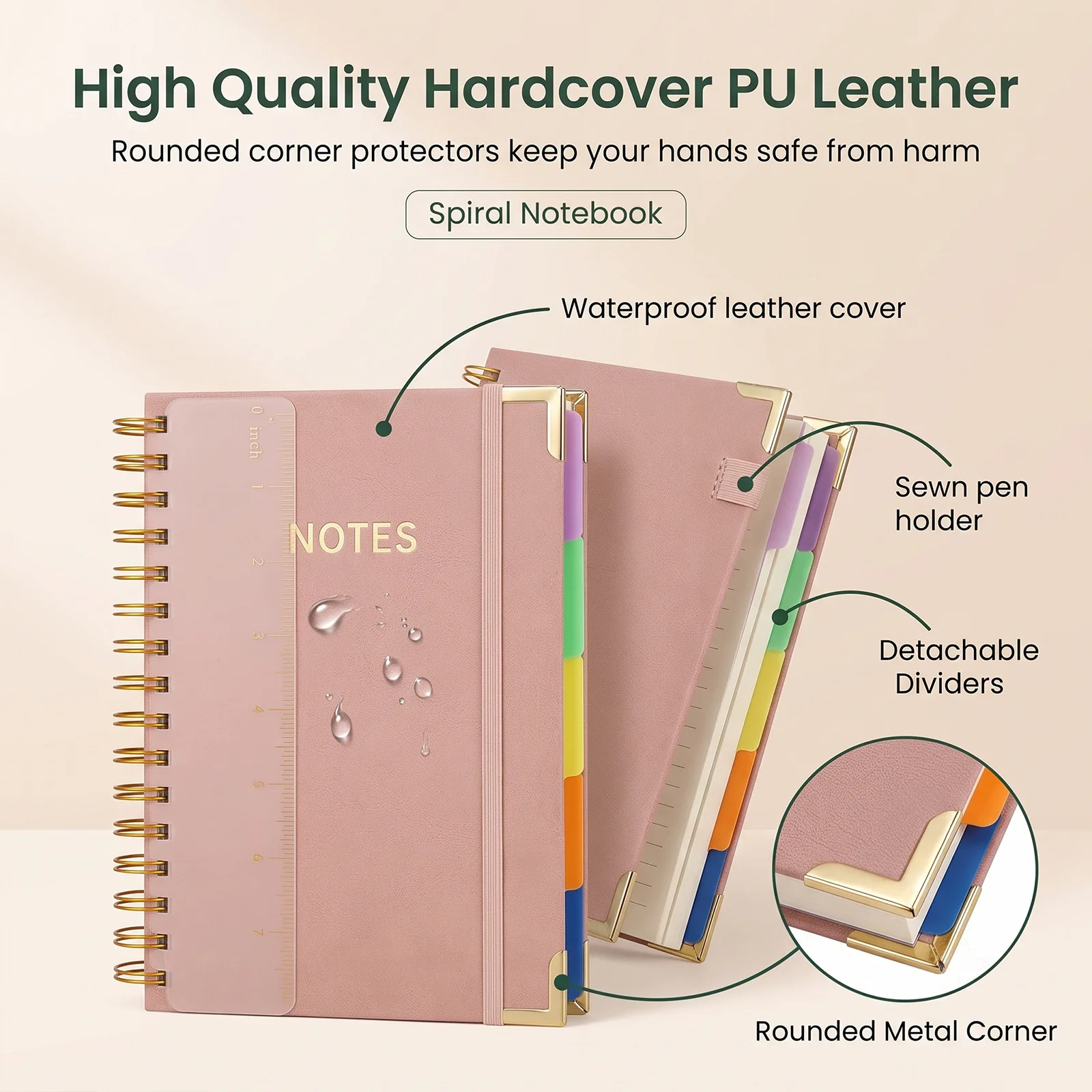 A5 Spiral Notebook Thickened High-Value Business Office Notebook Leather Cover 300 Pages Spiral Notebook Custom Stationery