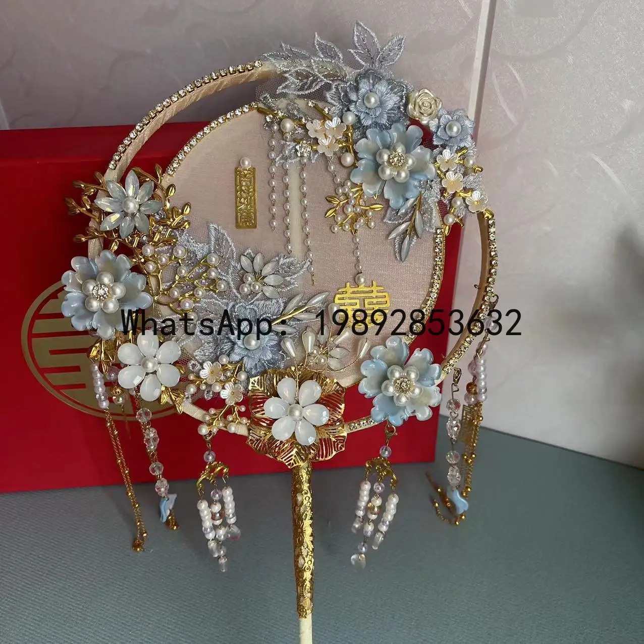 FS wedding fan wedding wedding Xiuhe handmade happy fan double-sided light heavy industry bride blue