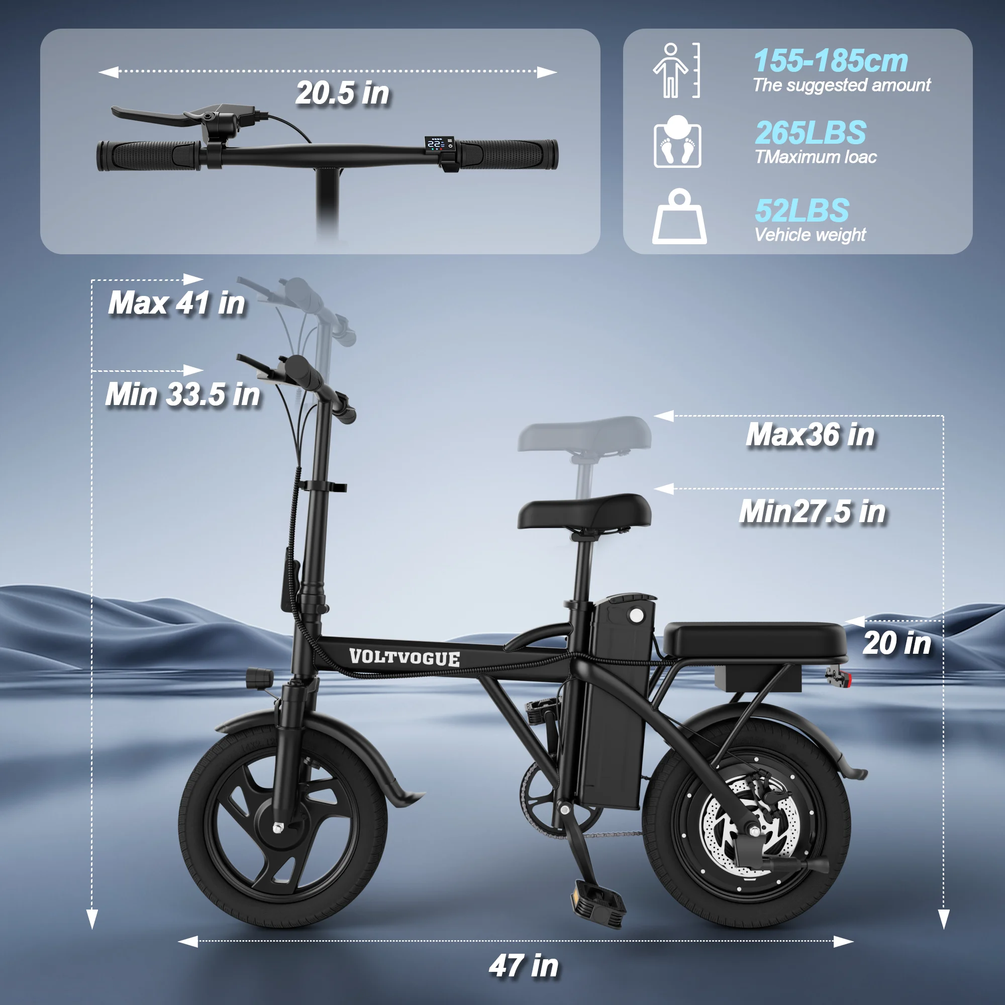 Bicicleta Eléctrica Plegable de 500W 48V 9Ah, 22MPH 40 Millas, 14 Pulgadas, Todoterreno, para Adultos, con Suspensión, Entrega Rápida de 3-7 Días, 365 Días de Garantía, Ideal para Viajes Diarios, Disponible en la UE 9