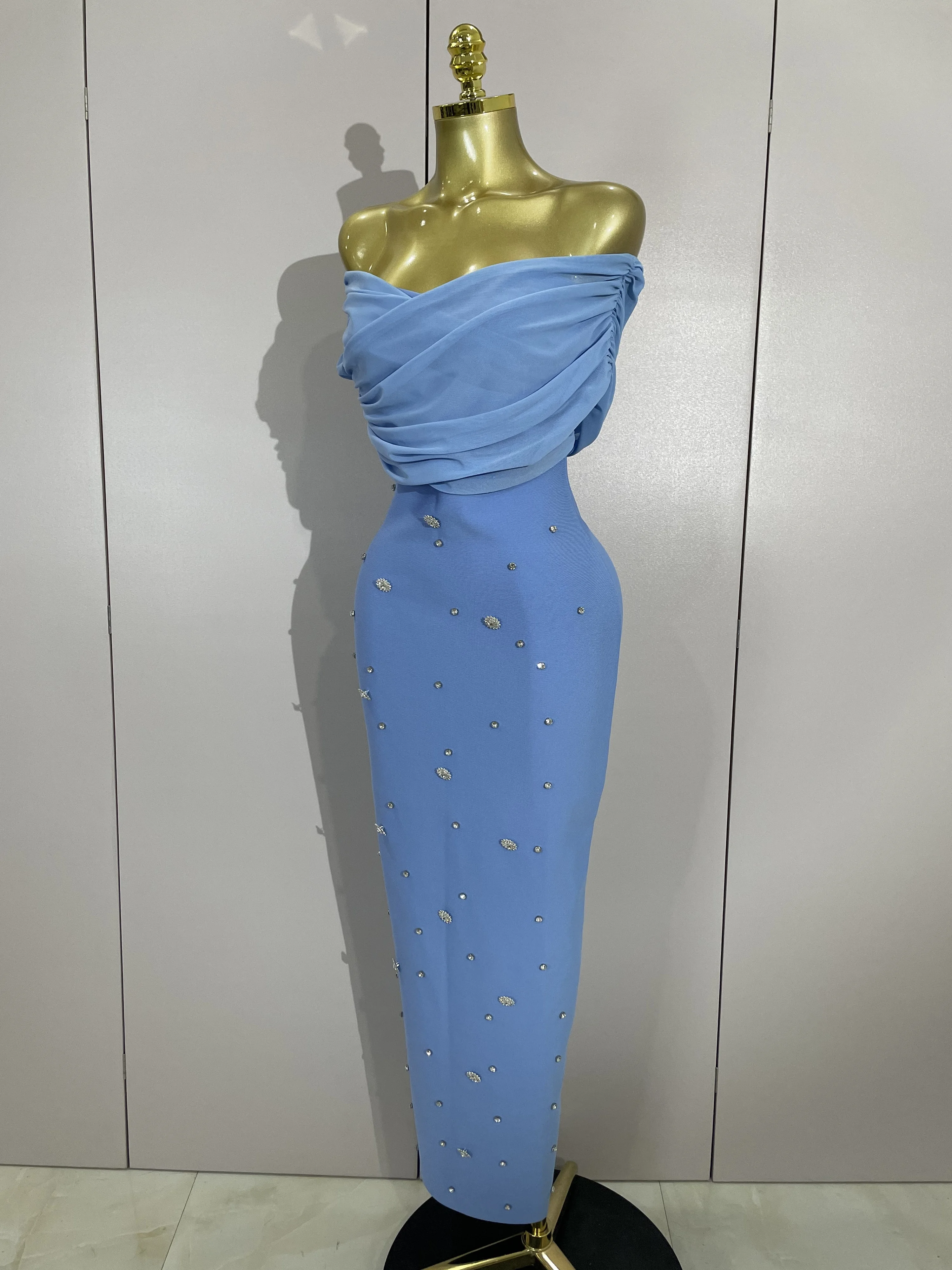 Shining คริสตัลเซ็กซี่ปิดไหล่ Bodycon BANDAGE ชุดยาวผู้หญิงฉลองวันเกิด Elegant Evening PARTY Club ชุด