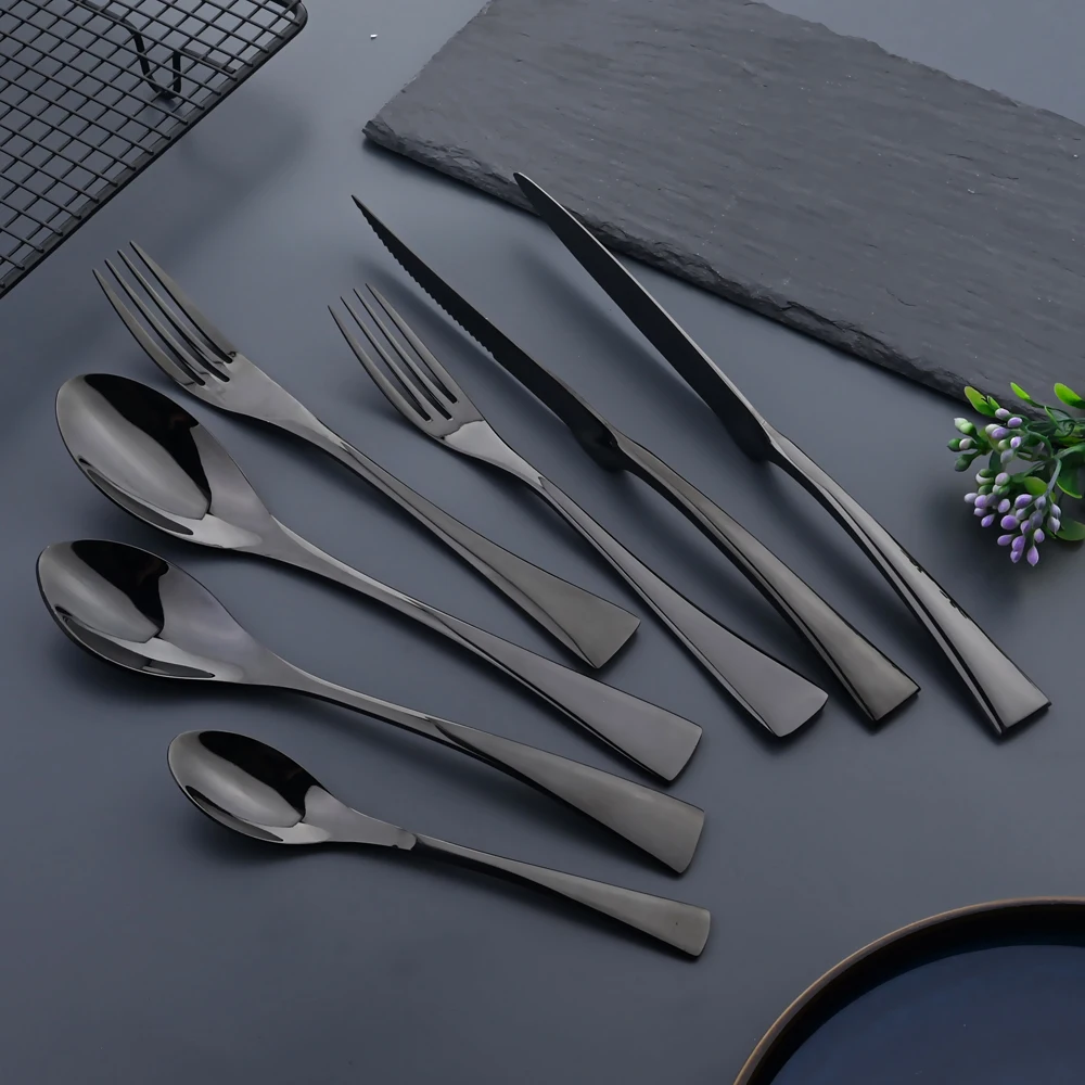 Dinnerware Set Stainless Steel Kitchen Cutlery Set Black Steak Knife Dessert Spoon Flatware Fork Tableware Accessories