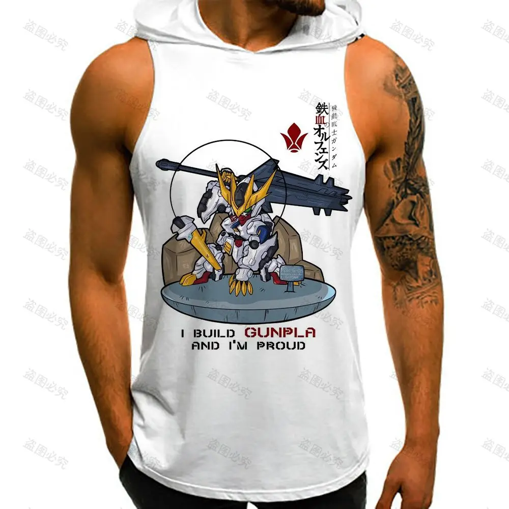 Men's  Hooded Tank Mobile Suit Gundam Hip Hop GYM T-shirts Man Fashion 2023 European Size Streetwear Y2k Tops Basketball New